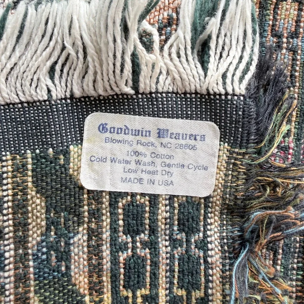 Goodwin Weavers Table Runner 14x52 Green Excellent Woven Floral Tapestry